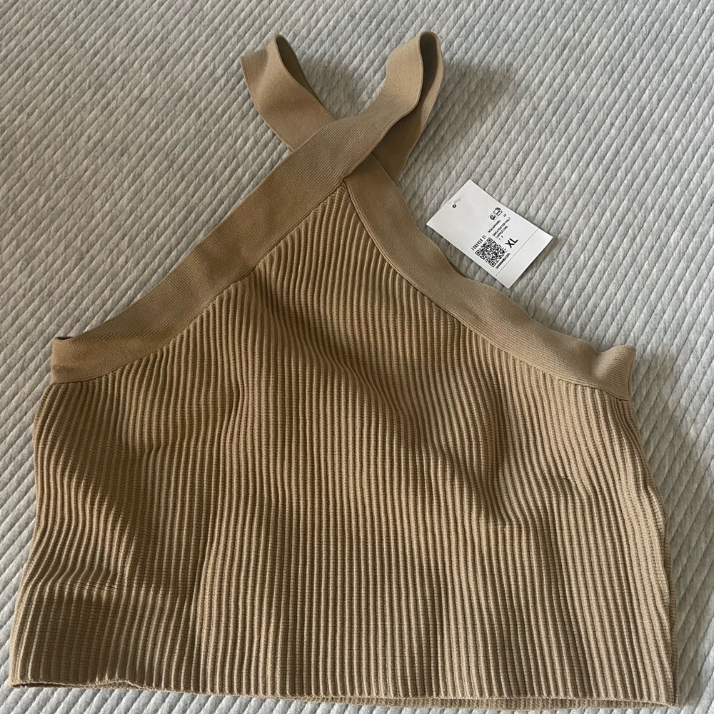 Tan Sweater-Knit Crop Top